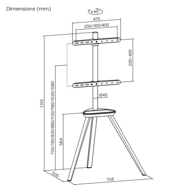 Brateck Βάση Τηλεόρασης Δαπέδου 45-65"FS35-44F-02