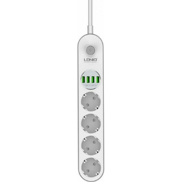 LDNIO Πολύπριζο Ασφαλείας 4 Θέσεων με USB και Μήκος Καλωδίου 2m 4U