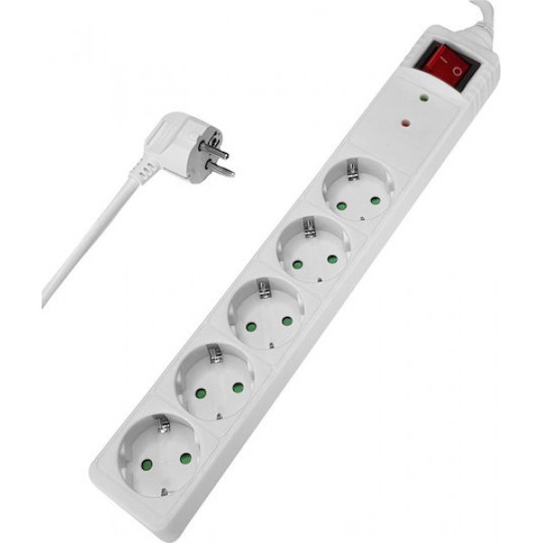 Powertech PT-882 Πολύπριζο Ασφαλείας 5 Θέσεων White