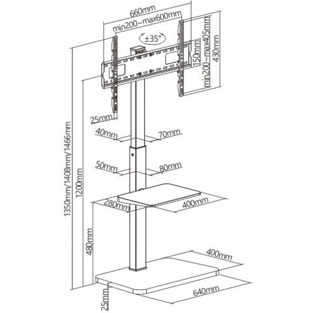 Brateck Βάση Τηλεόρασης Δαπέδου  37-75" FS32-46