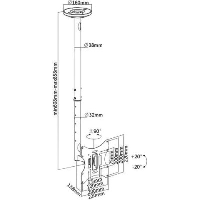 Brateck Βάση Οροφής 23-42" LCD-504A