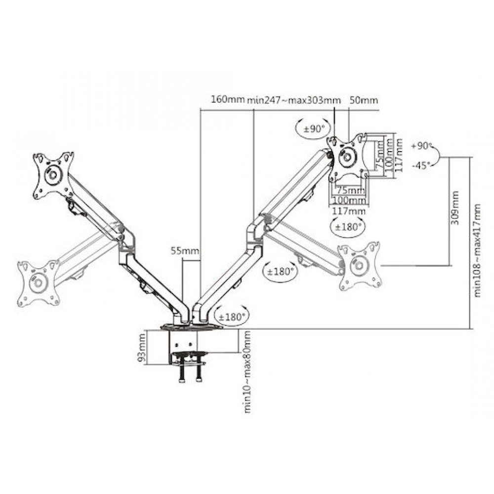 Brateck Βάση για Οθόνες Γραφείου 17-27" LDT45-C024