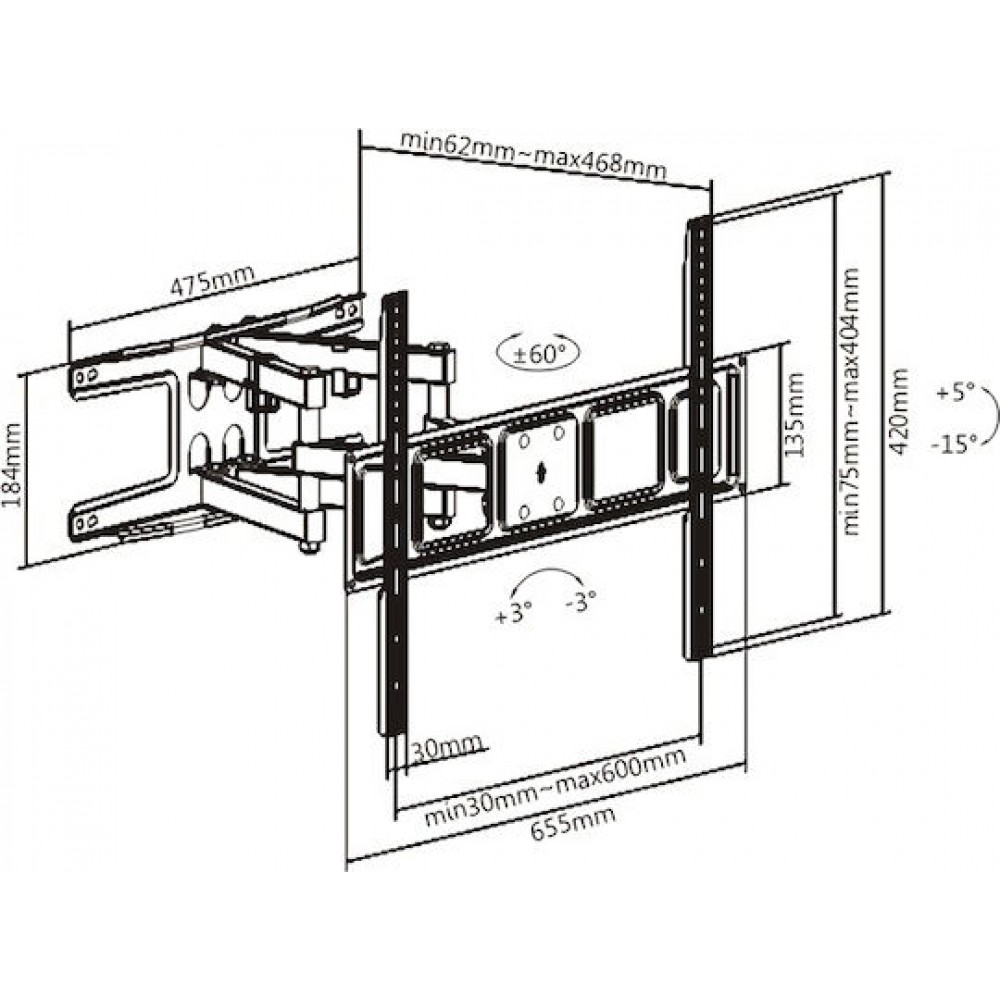 Brateck Βάση Τηλεόραση Τοίχου για Οθόνες έως 80" και 45kg LPA63-466