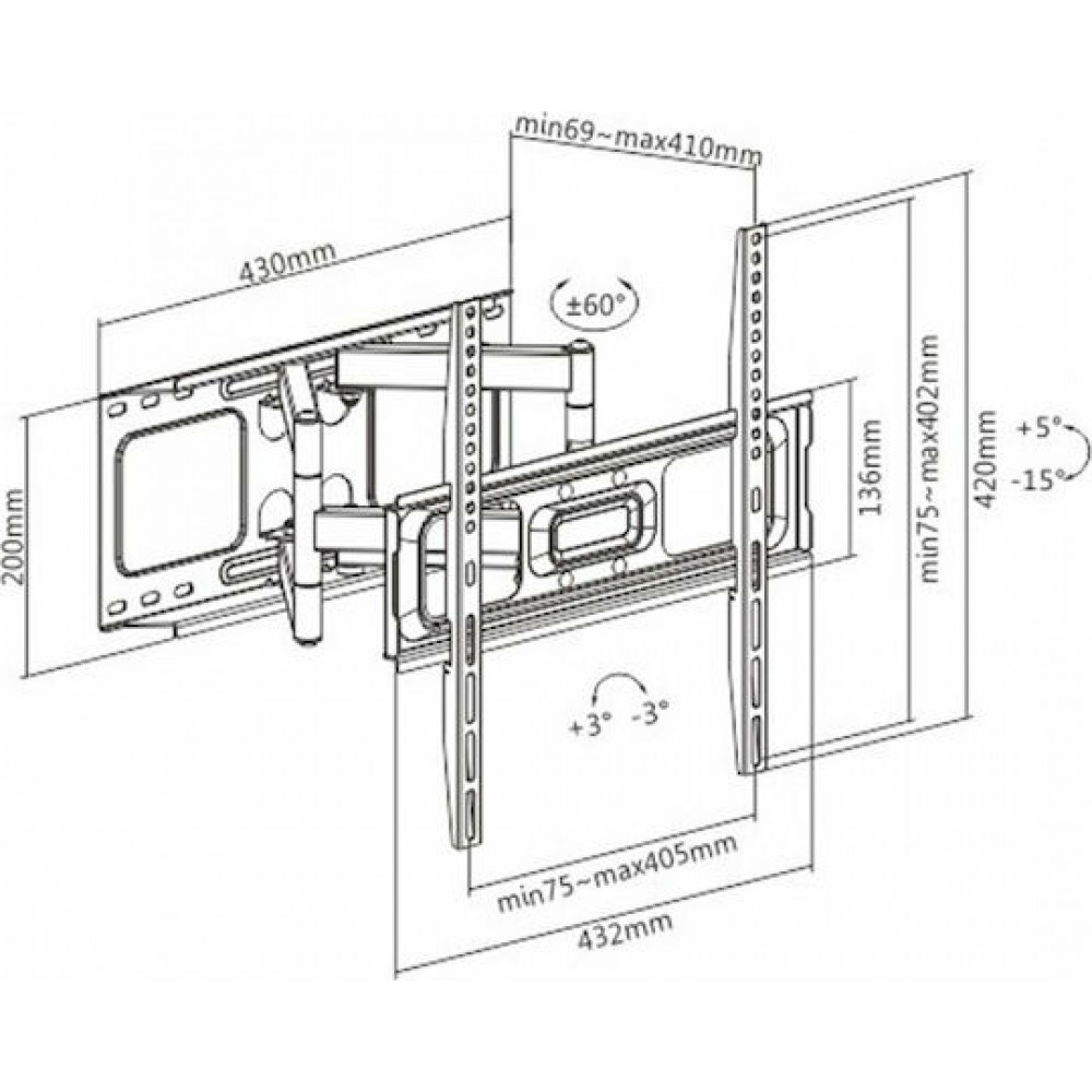 Brateck Βάση Τηλεόρασης για Οθόνες Τοίχου 32-70" LPA69-446