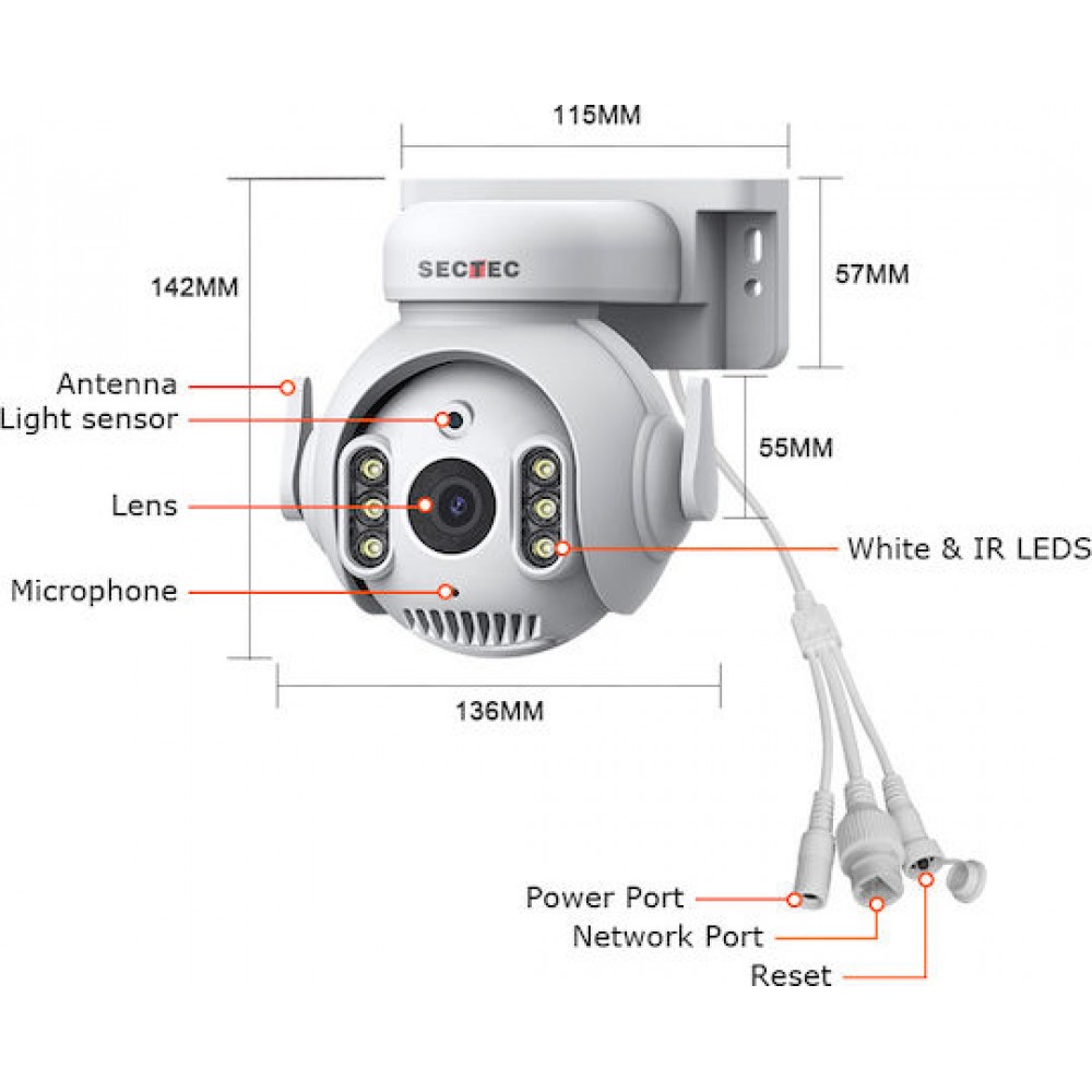 Sectec ST-515C-3M-TY IP Camera Without Panel White 