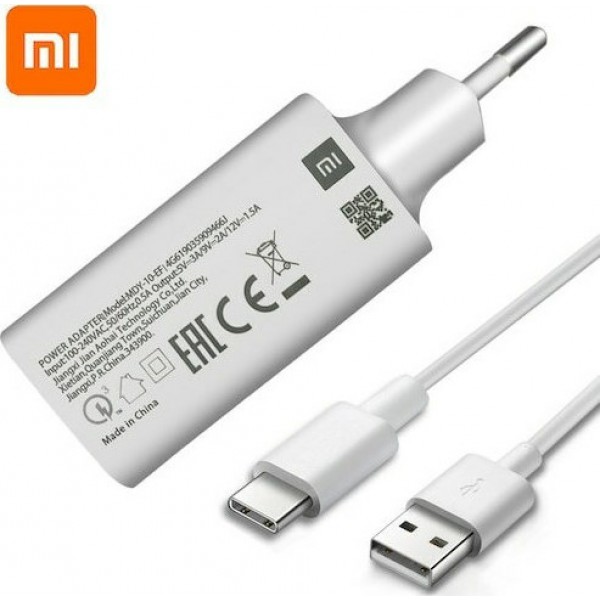 Xiaomi USB-C Cable & USB Wall Adapter Λευκό (MDY-10-EF) Bulk