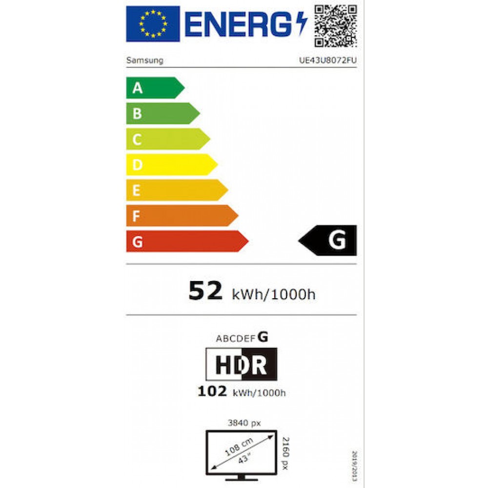 Samsung Smart Τηλεόραση LED 4K UHD UE43U8072 HDR 43"