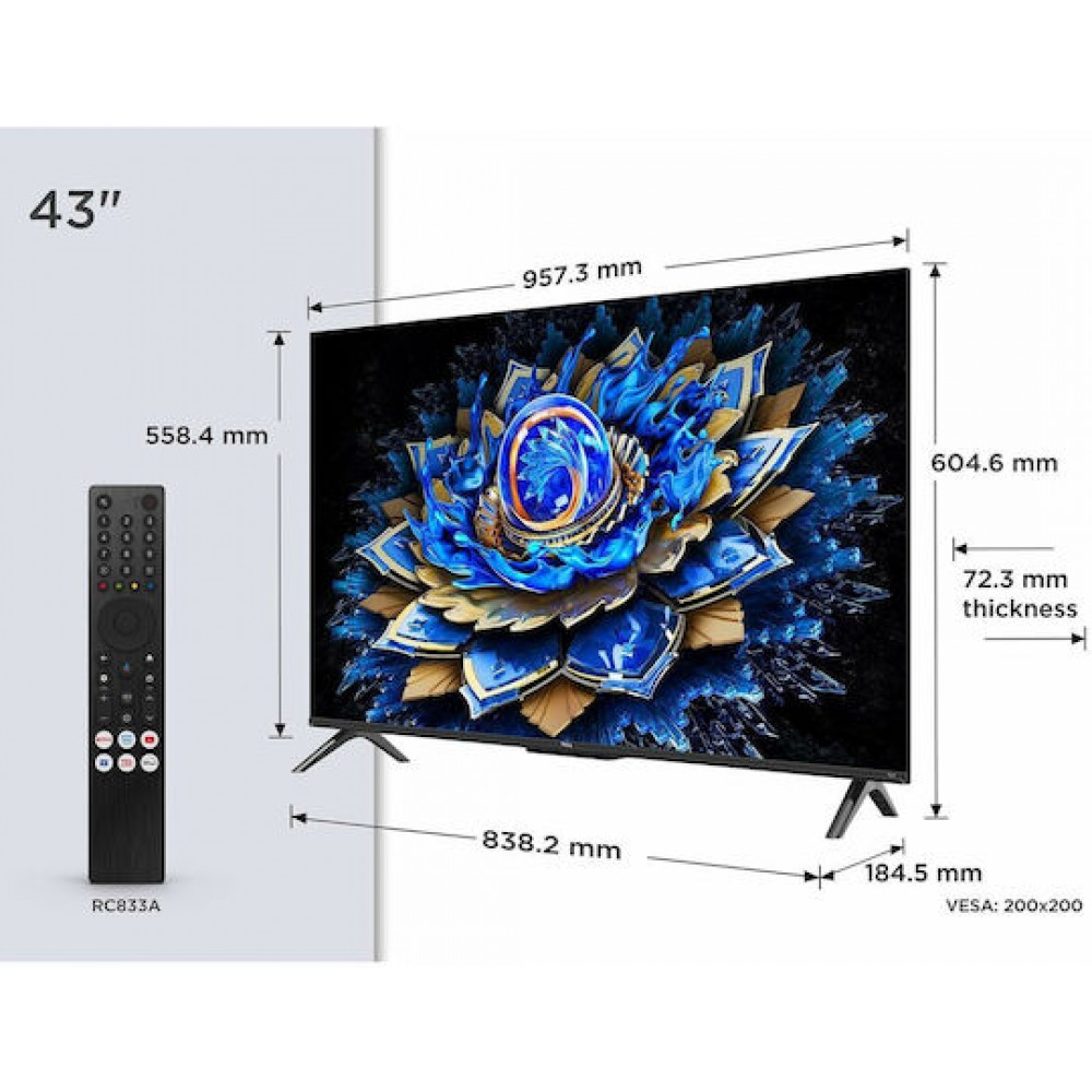 TCL Smart Τηλεόραση QLED 4K UHD 43T69C HDR 43" (2025)