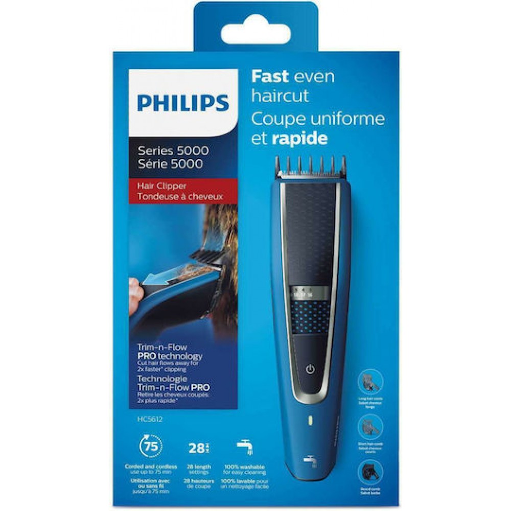 Philips Series 5000 Επαναφορτιζόμενη Κουρευτική Μηχανή Μπλε HC5612/15
