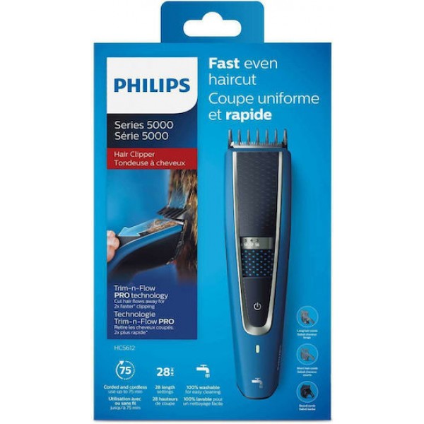 Philips Series 5000 Επαναφορτιζόμενη Κουρευτική Μηχανή Μπλε HC5612/15