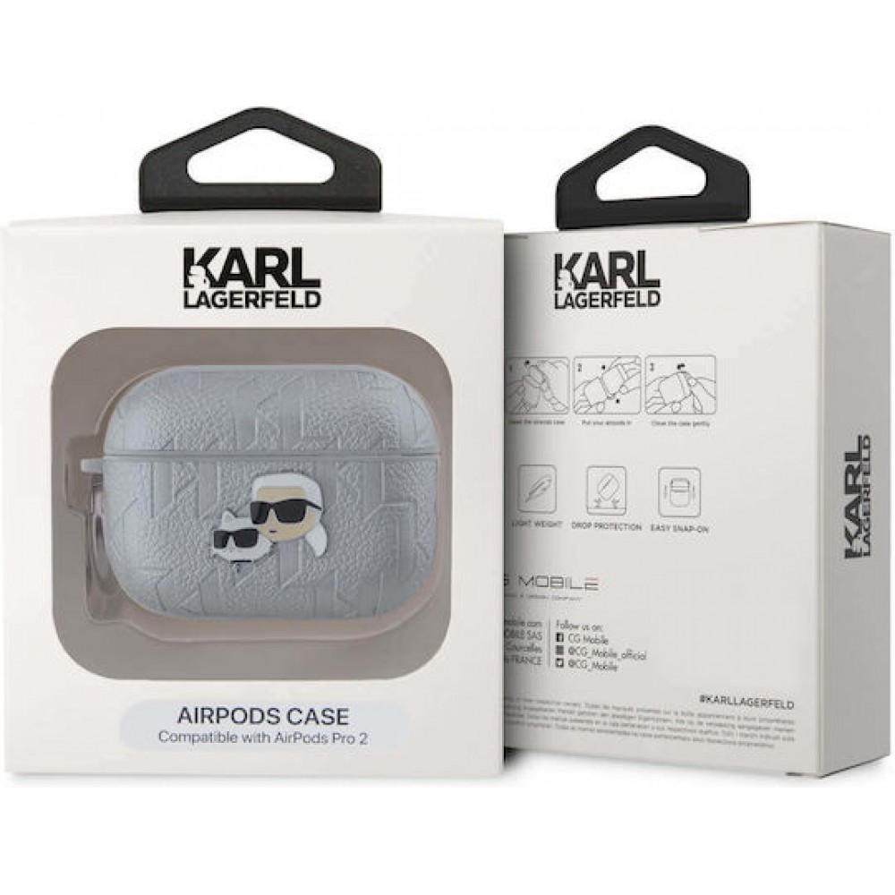 Karl Lagerfeld Choupette and Karl Heads Silicone Case Silver (Apple AirPods Pro 2)