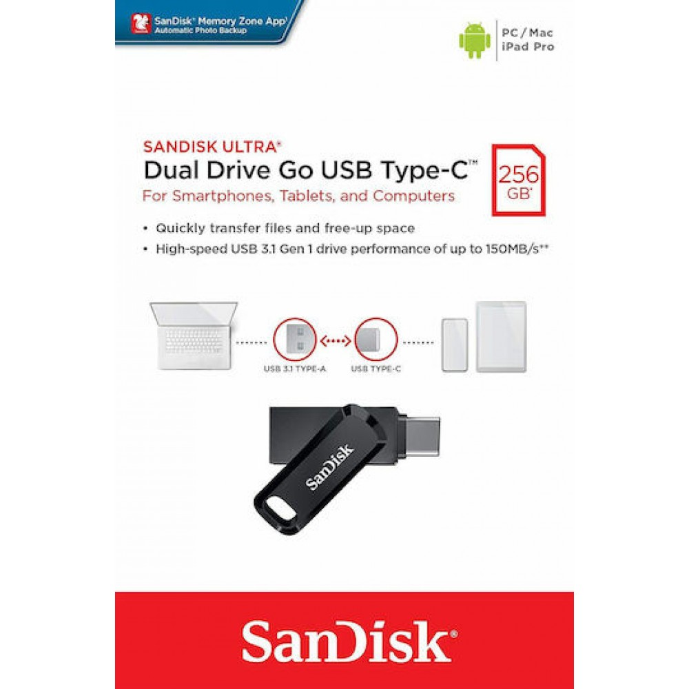 Sandisk Ultra Dual Drive Go 256GB USB 3.1 Stick Black